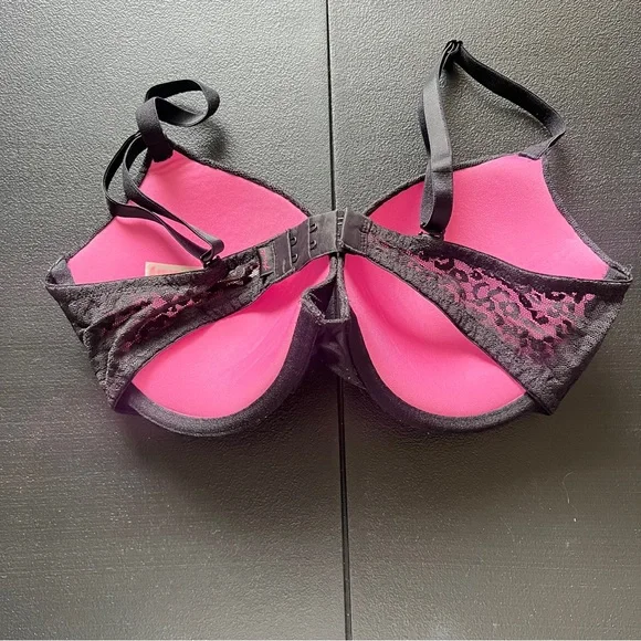 Victoria’s Secret PINK Wear Everywear Push Up Lace Animal Print Black Bra 34D - Picture 3 of 9